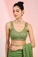 Mehendi Green Georgette Cutdana & Sequins Hand Embellished Saree
