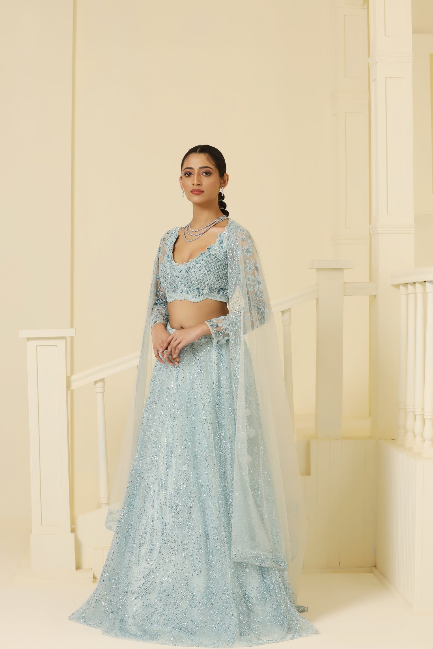 Net Kalidar cutdana and beads work Lehenga