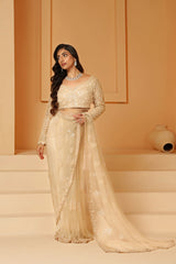 Net cutdana and beads work saree