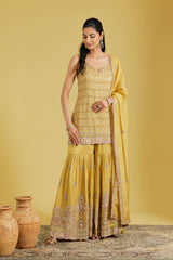 Mustard Tissue Embroidered Gharara Set
