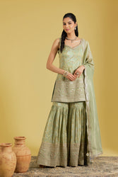 Pista Tissue Embroidered Gharara Set
