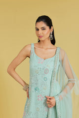Sea green Resham & Cutdana Embellished Shirt Garara Set