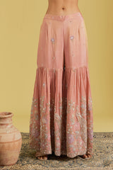 Peach Tissue Embroidered Gharara Set