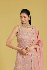 Peach Tissue Embroidered Gharara Set