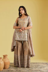 Light brown Traditional Motif Embroidered Garara Set.