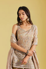 Light brown Traditional Motif Embroidered Garara Set.