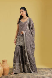 Mouse Geometrical Jaal Heavy Embroidered Shirt with Garara.