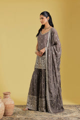 Mouse Geometrical Jaal Heavy Embroidered Shirt with Garara.