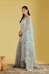 Grey Tissue Embroidered Gharara Set