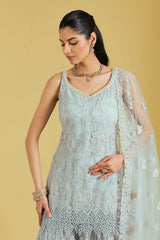 Grey Tissue Embroidered Gharara Set
