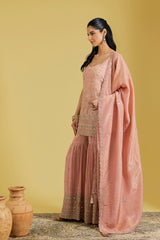 Peach Tissue Embroidered Gharara Set