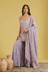 Lilac Motif Floral Jaal Embroidered Garara Set