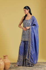 Navy Blue Embroidered Gharara Set