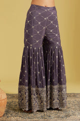 Purple Geometrical Jaal Heavy Embroidered Shirt with Garara.