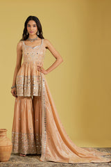Peach Tissue Embellished Gharara Set