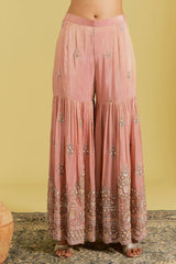 Peach Tissue Embroidered Gharara Set