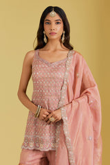 Peach Tissue Embroidered Gharara Set