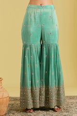 Sage Green Tissue Embroidered Gharara Set