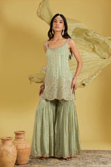 Pista Motif Floral Jaal Embroidered Garara Set