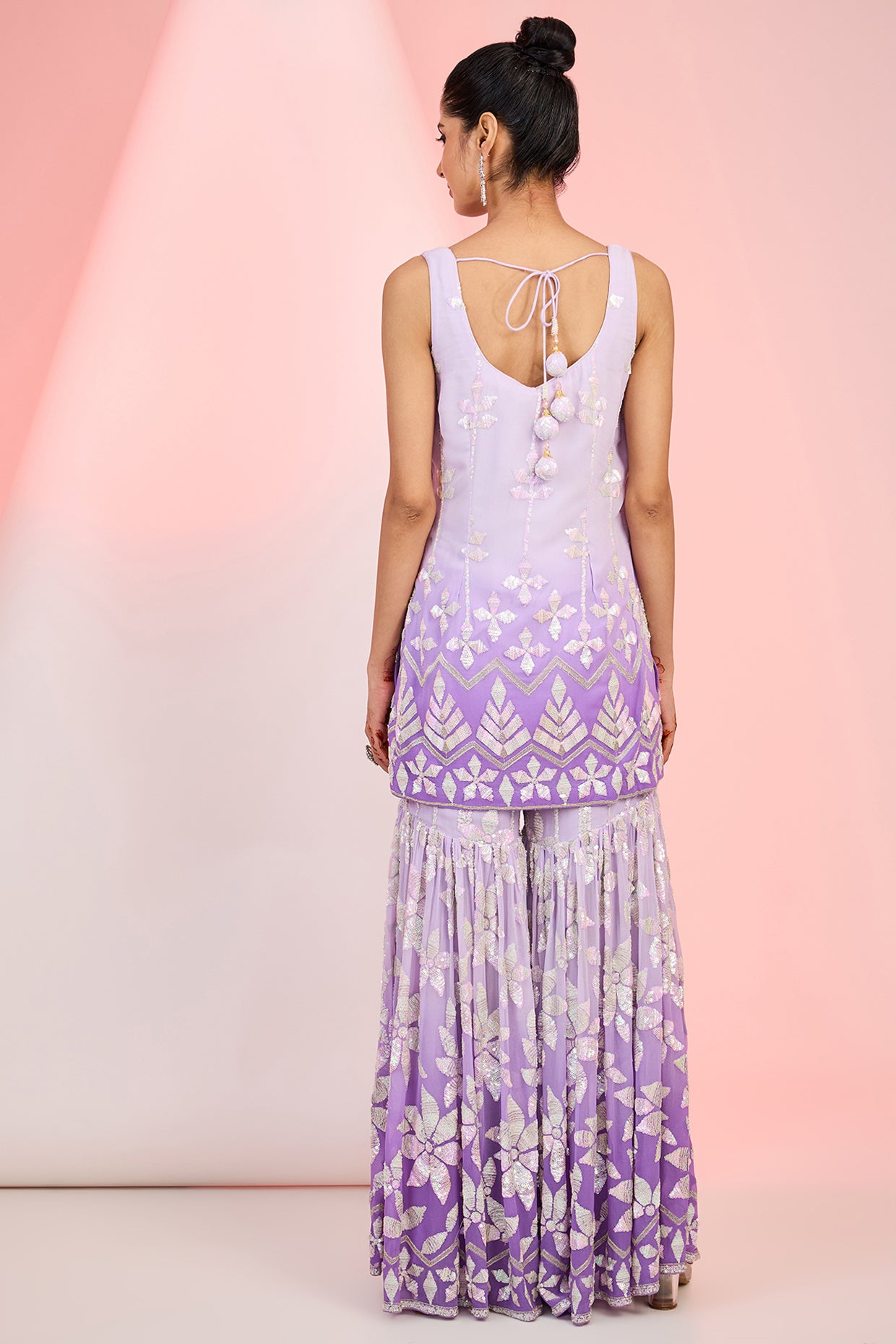 Purple Ombre Georgette Sequin Sharara Set for Wedding & Party