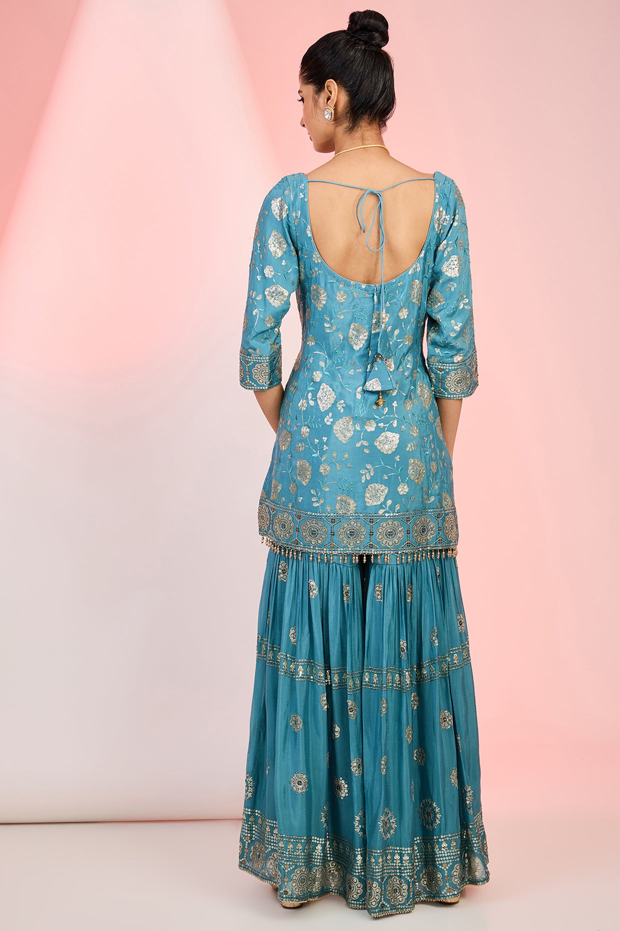 Flower Jaal Embroidered Kurta Sharara Set – Ethnic Festive Wear