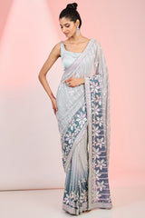 Grey Georgette Sequins Embroidered Ombre Saree