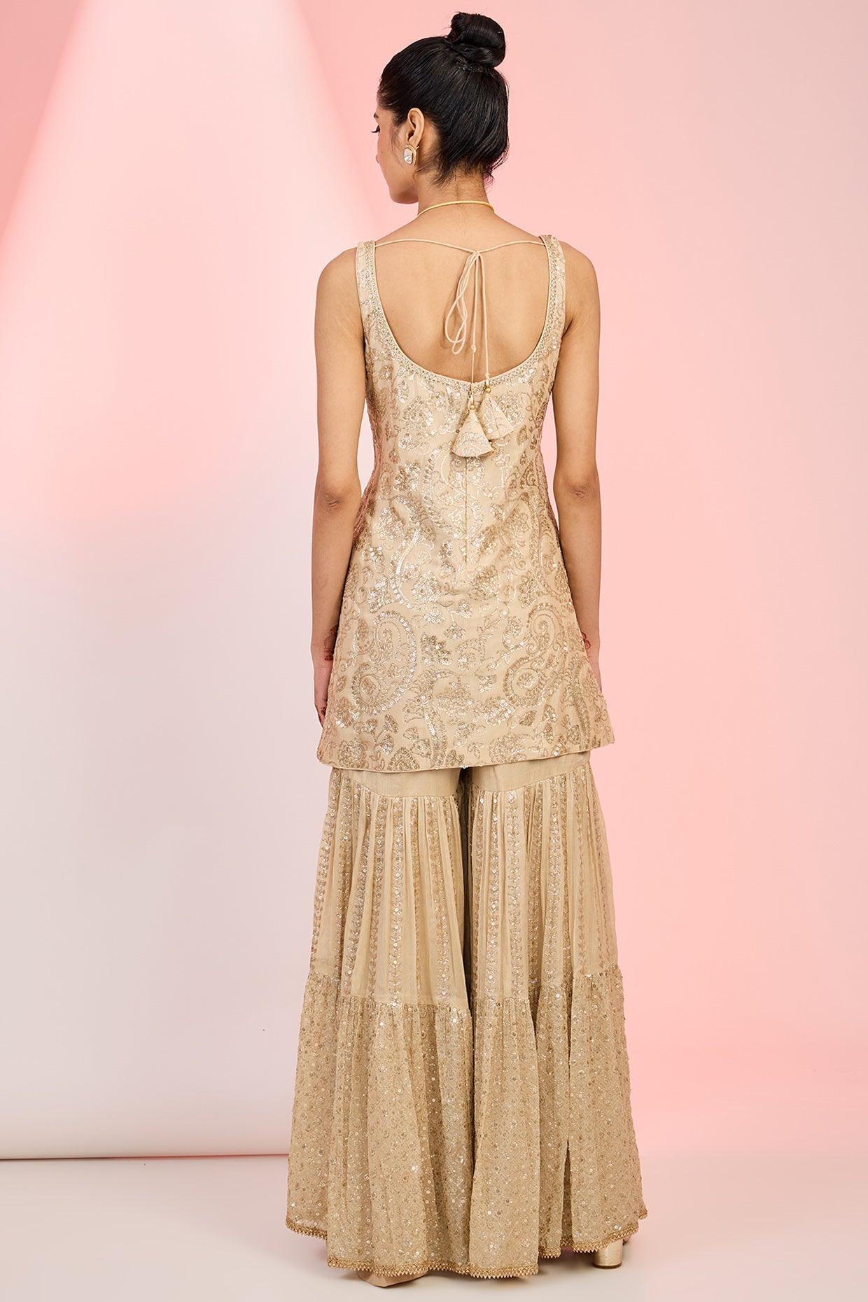 Fawn Chinon Sequin Embroidered Sharara Set for Party & Festive Wear