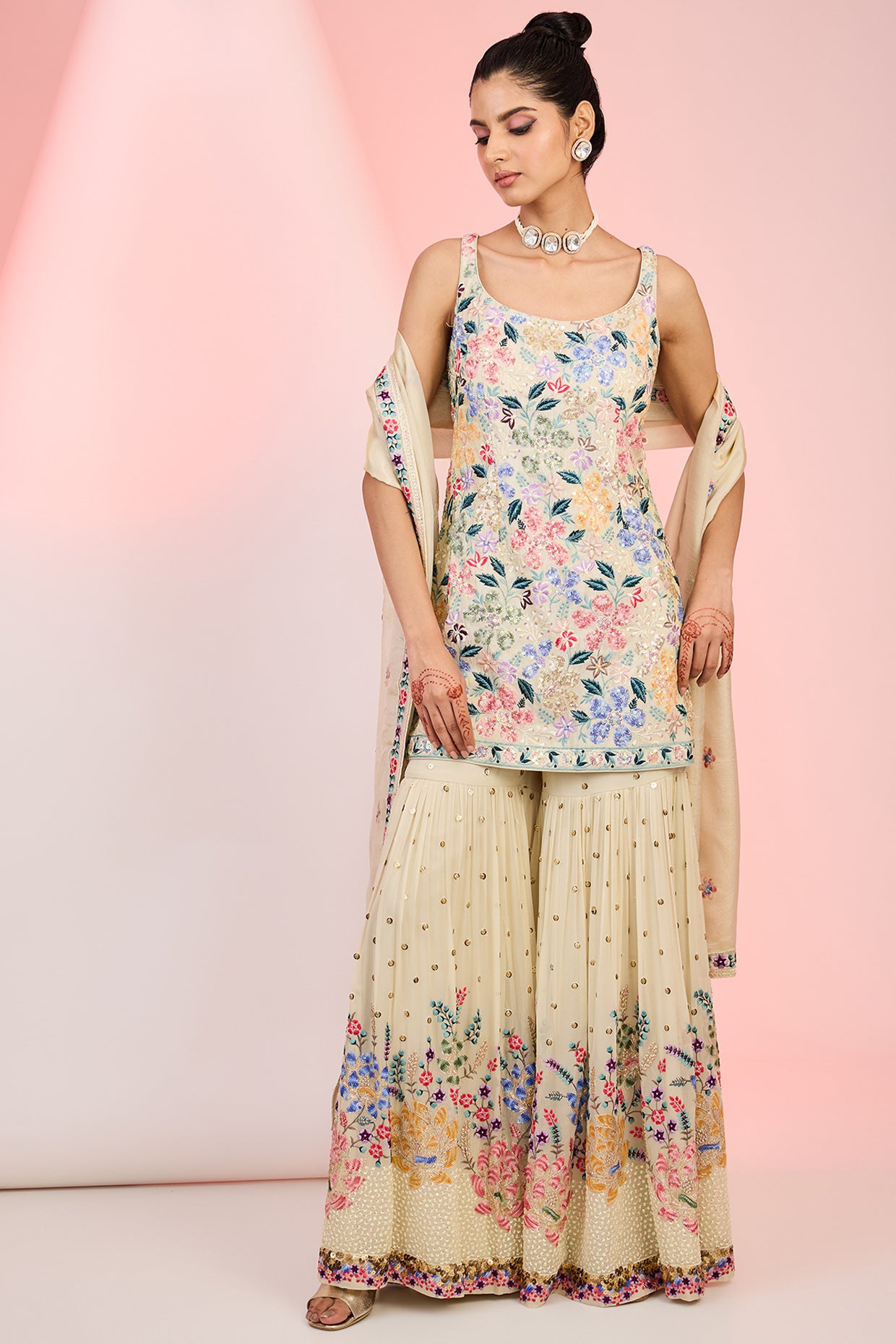 Multicolour Floral Jaal Embroidered Suit – Designer Ethnic Wear