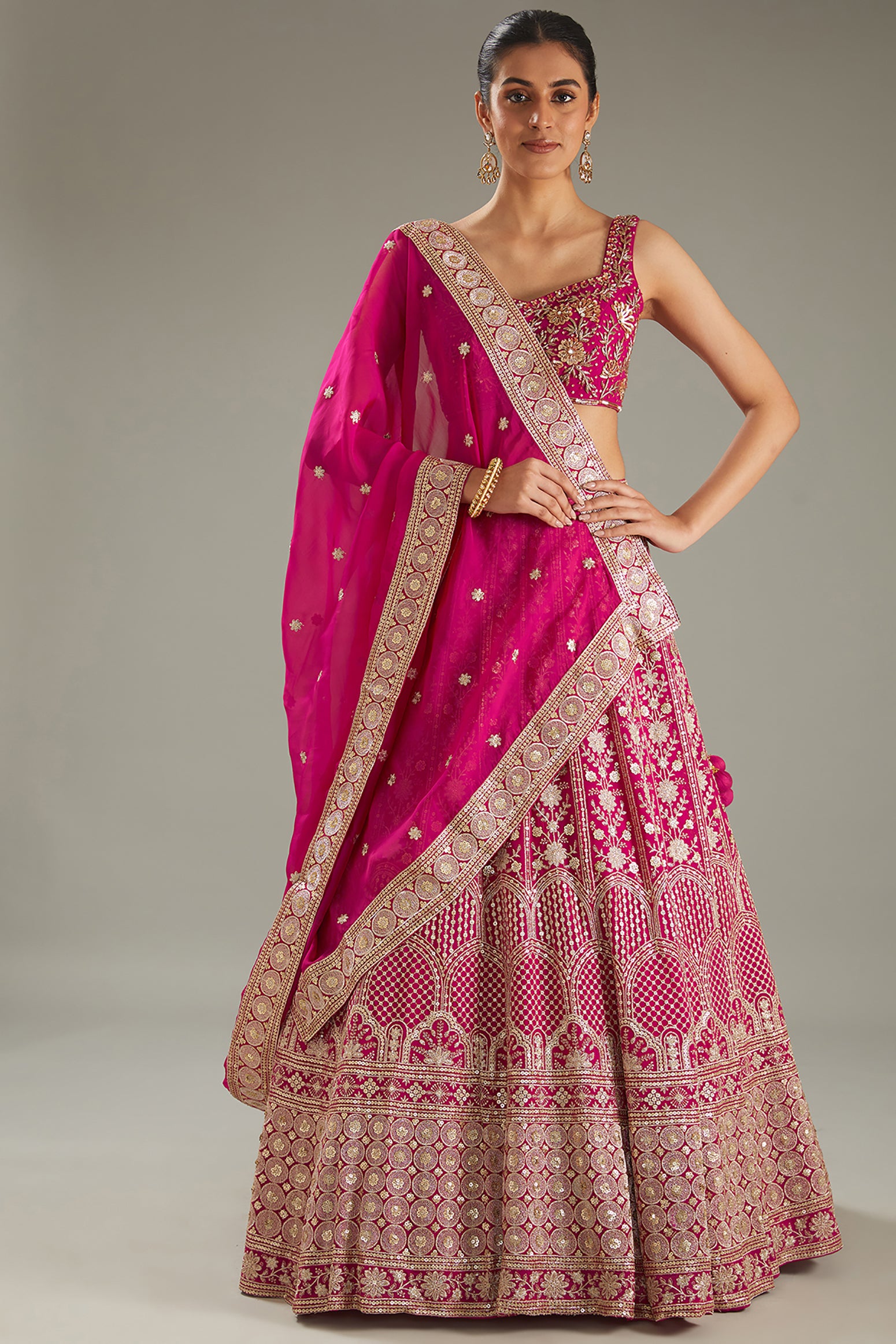 Magenta Sequins Embroidered Lehenga Set