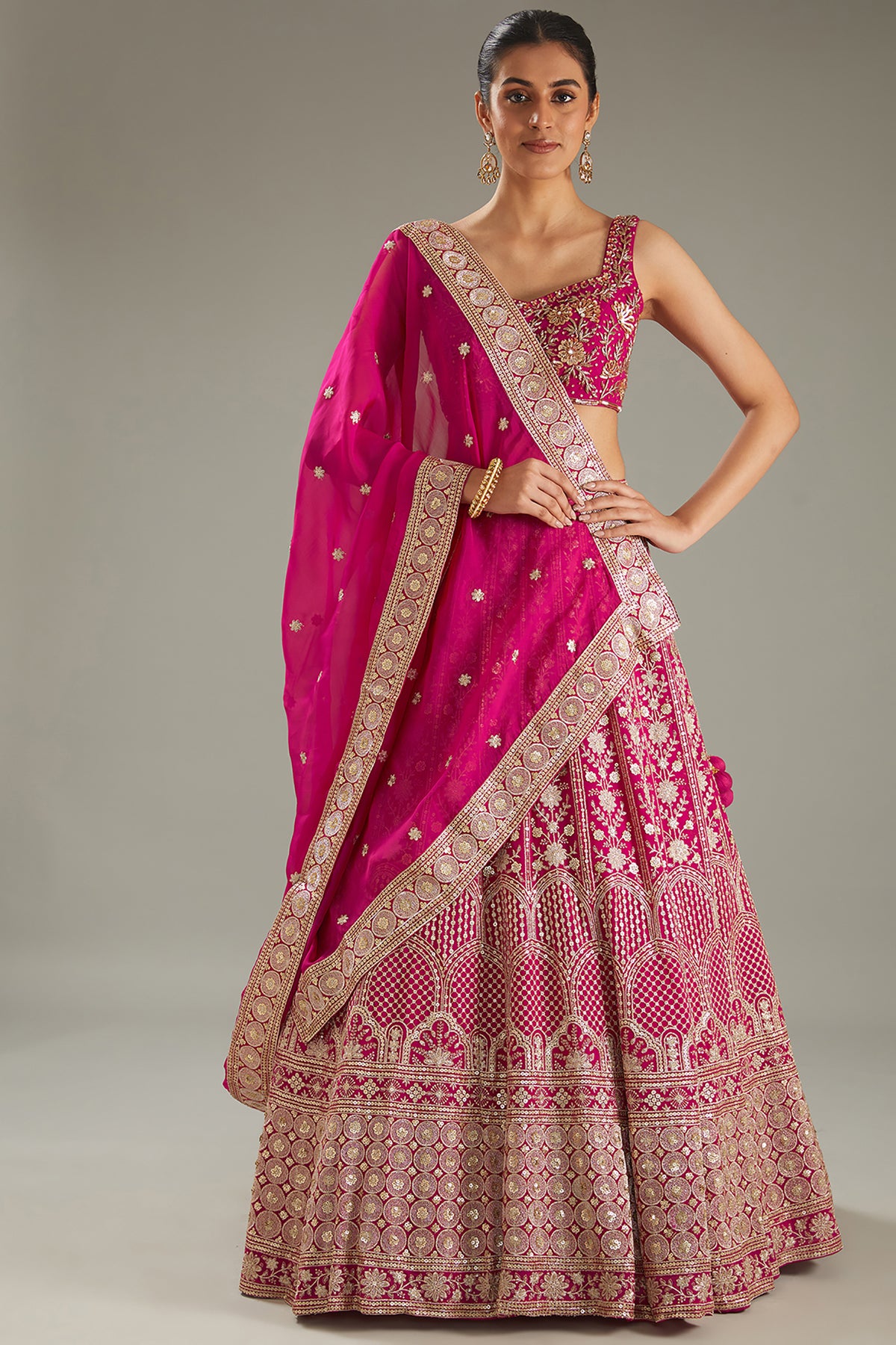 Magenta Sequins Embroidered Lehenga Set