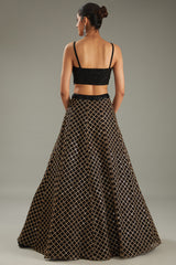 Black Net Zari Embroidered Lehenga Set