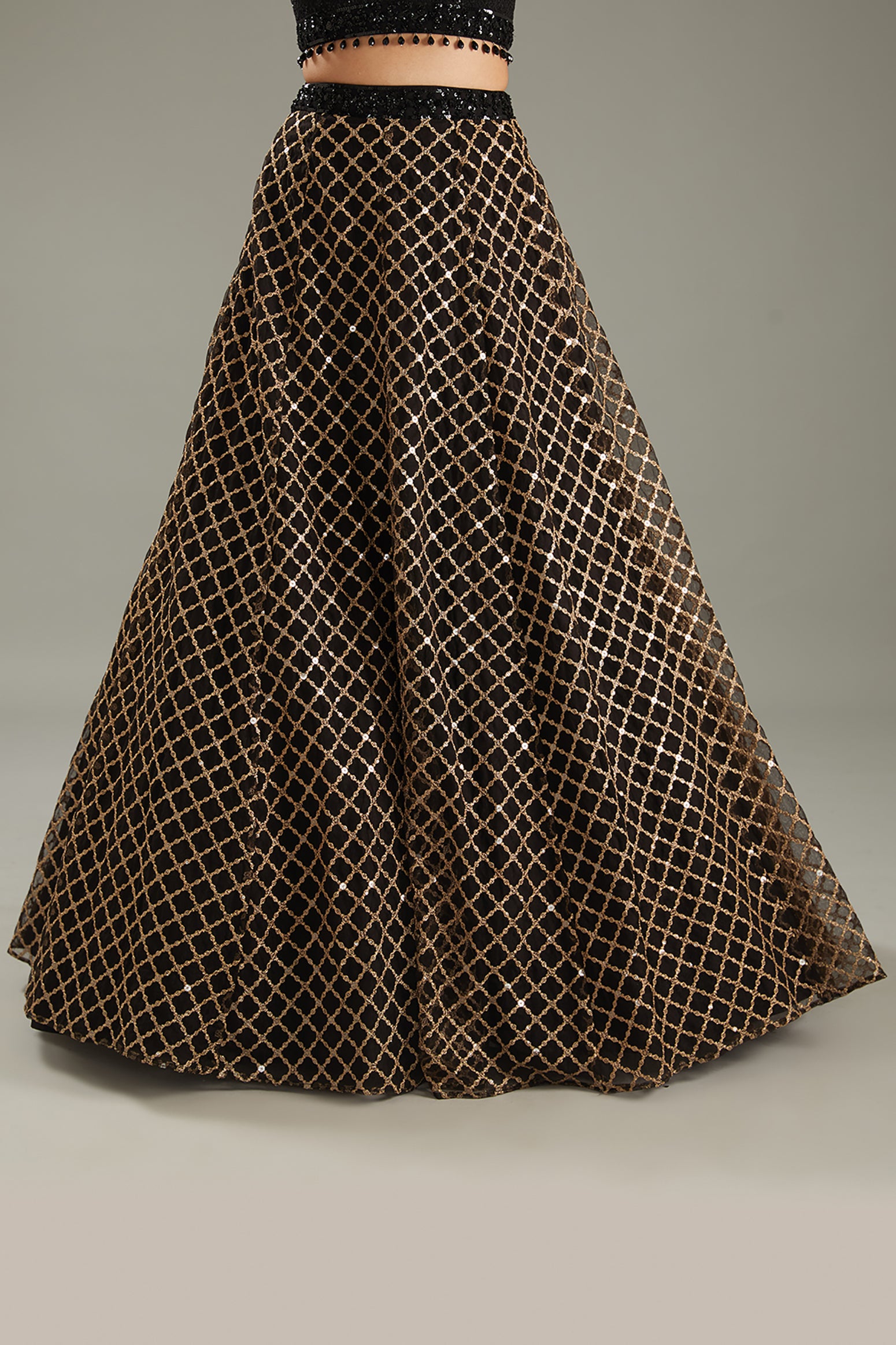 Black Net Zari Embroidered Lehenga Set