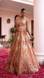 Rust Tissue Floral Embroidered Lehenga Set
