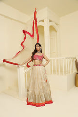 Magenta and orange embroided Tissue lehenga